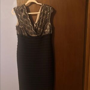 dressbarn Black and Gold Lace-Accent Midi Dress